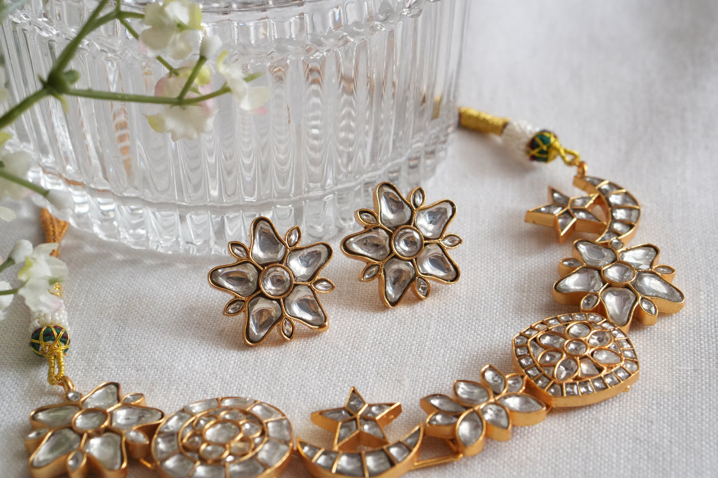 Kundan Necklace Set (4-9052)(R) - JEWELSTYLE