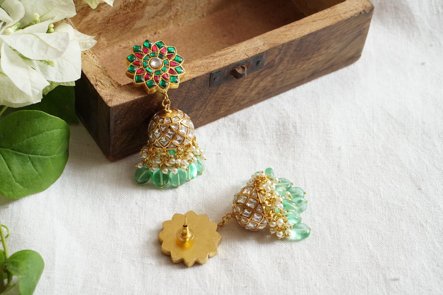 Green & Pink Kundan Jhumki (1-4704)(R)(Offer Piece)