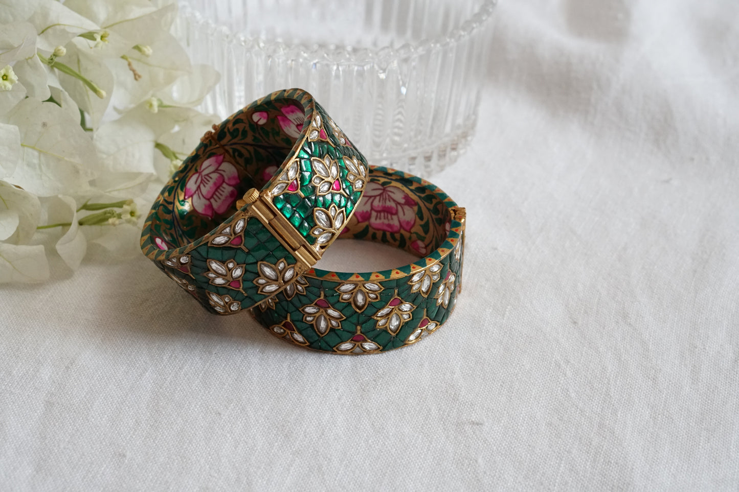 Green Kundan Meena Bangles (3-493)(R) (Preorder )