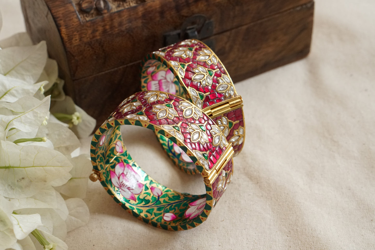 Red Kundan Meena Bangles (3-494)(R) (Preorder )