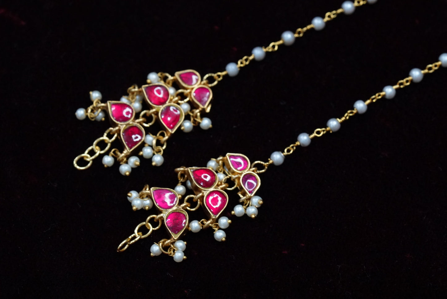 Pink Kundan Ear Chain (9-85)(R) - JEWELSTYLE