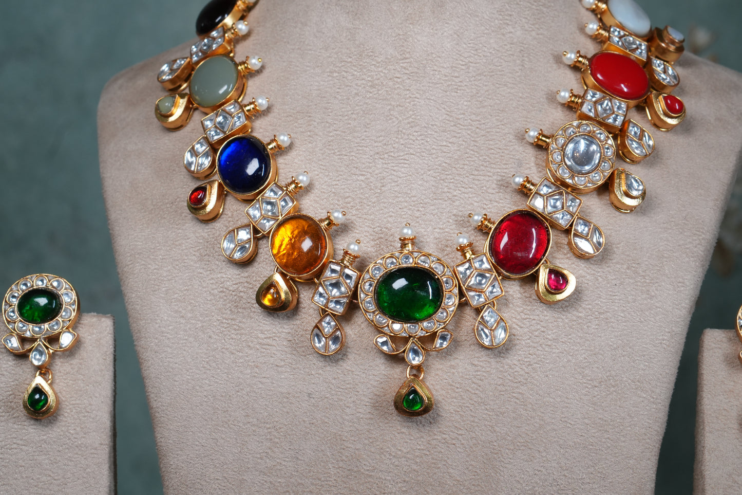 Navratan Kundan Necklace Set (4-9092)(R) - JEWELSTYLE