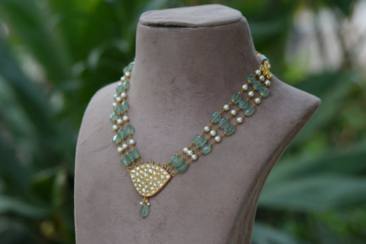 Kundan fluorite beads pendant necklace (4-5481)(R)(PREORDER) - JEWELSTYLE