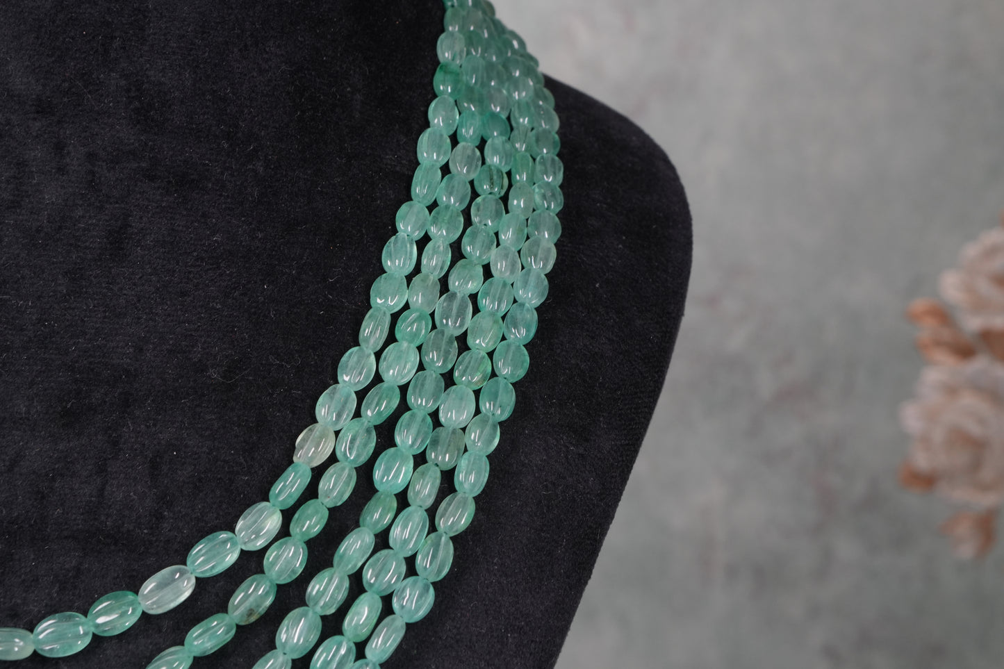 5 Line Real beads Green Necklace ( 4-9111)(R)