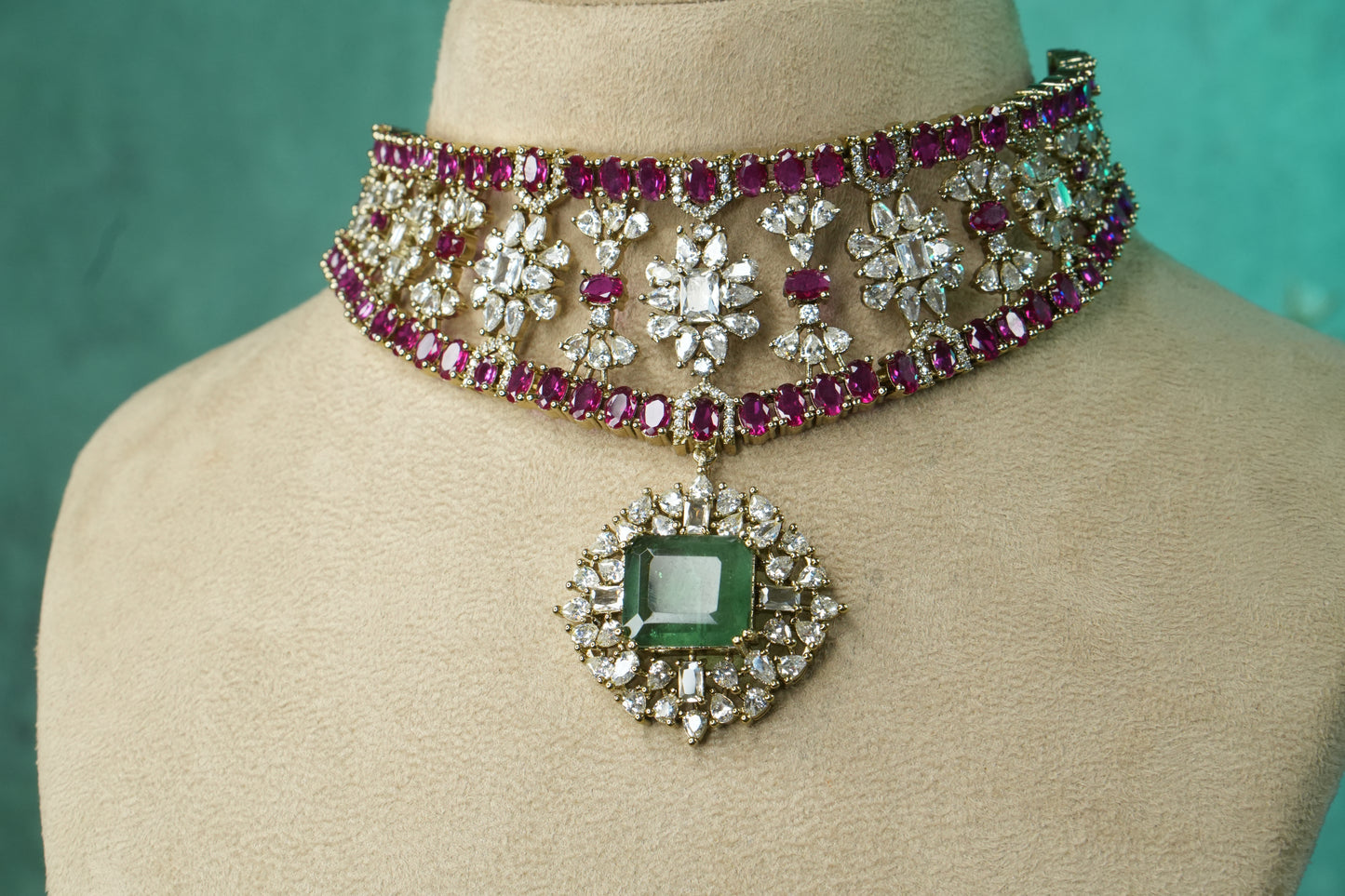 AD Stone Necklace Set (4-9151)(B) - JEWELSTYLE