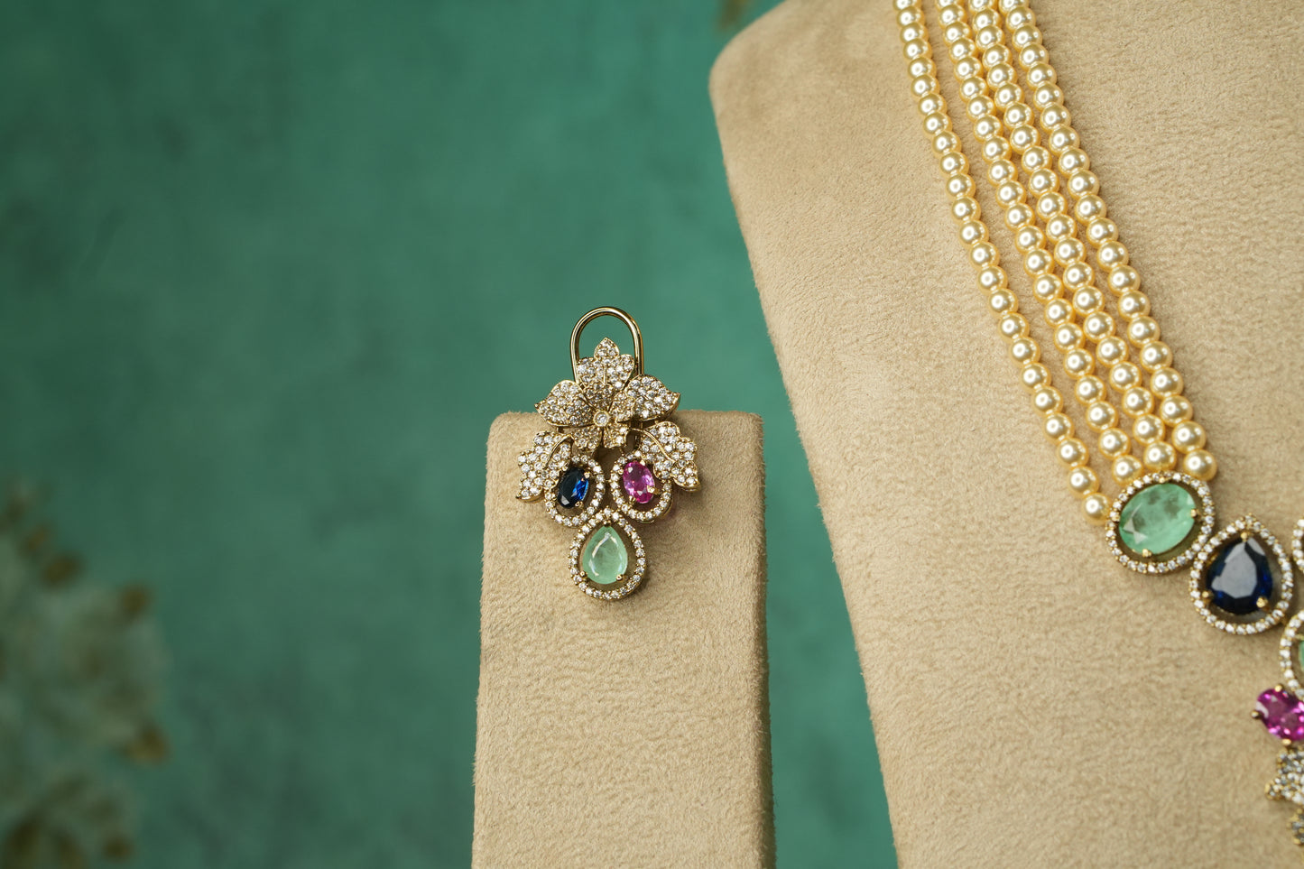 Multi Stone AD Necklace Set (4-9117)(B) - JEWELSTYLE