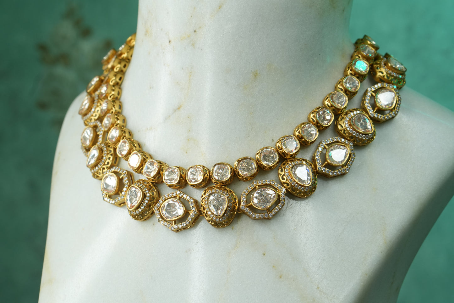 Mossainite Polki Necklace Set (4-9124)(B) - JEWELSTYLE