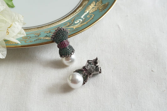 Green & Ruby Stone Ad Earrings (1-5311)(B)(from turkey) - JEWELSTYLE