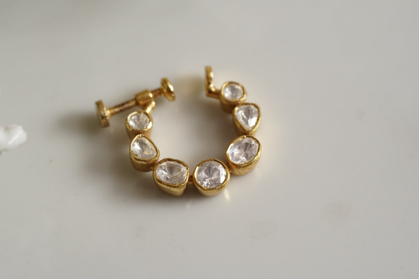 92.5 silver Real Mossainite Polki nose Ring (2-166)(K) - JEWELSTYLE