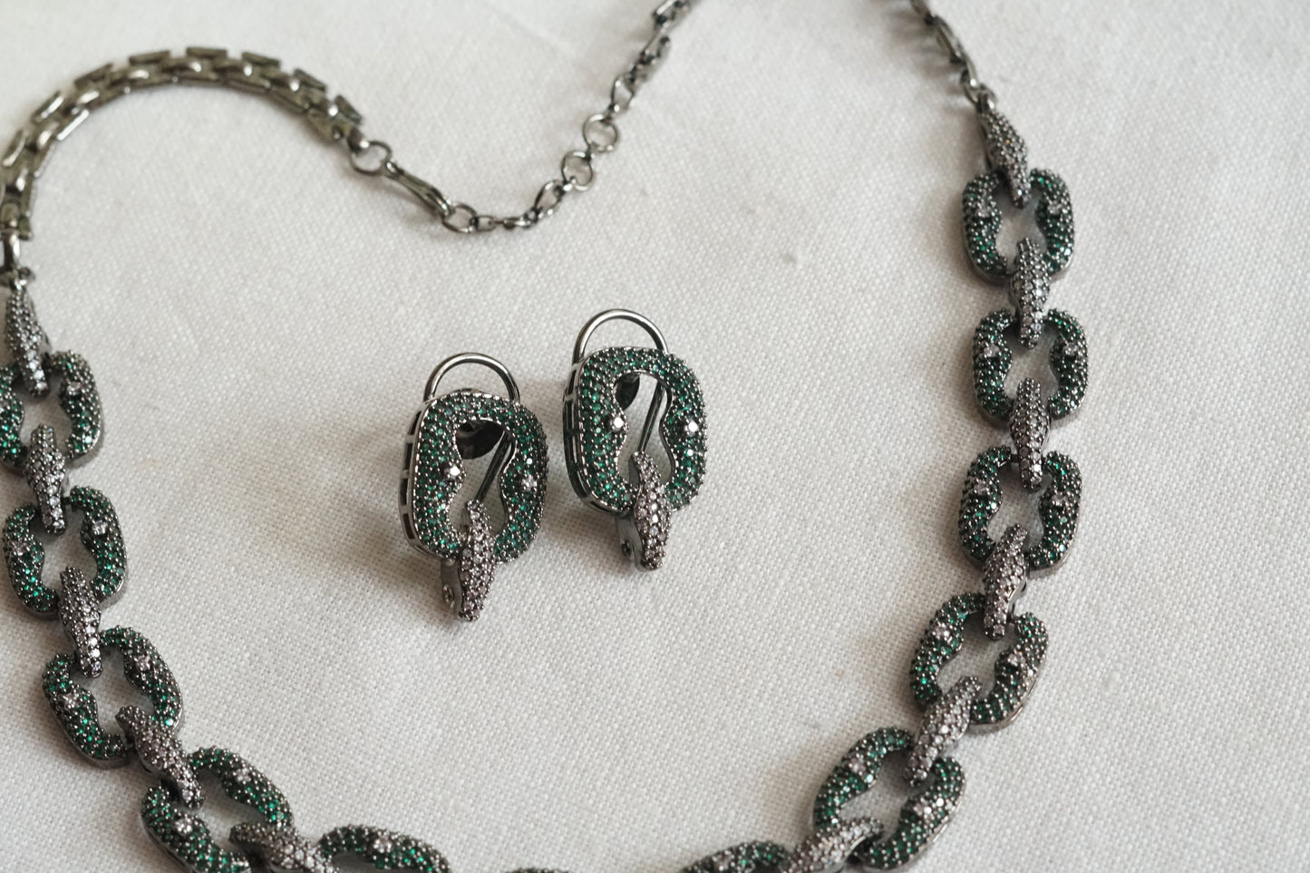Green Stone Ad Necklace Set (4-9307)(B) (from turkey)