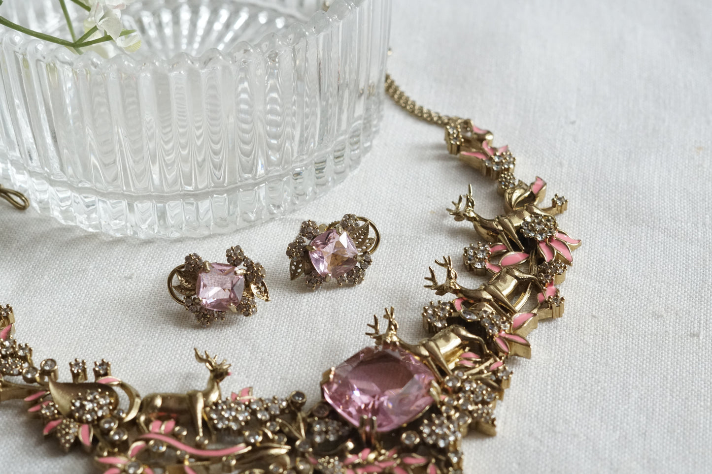 Pink Stone Ad Necklace Set (4-9329)(B)