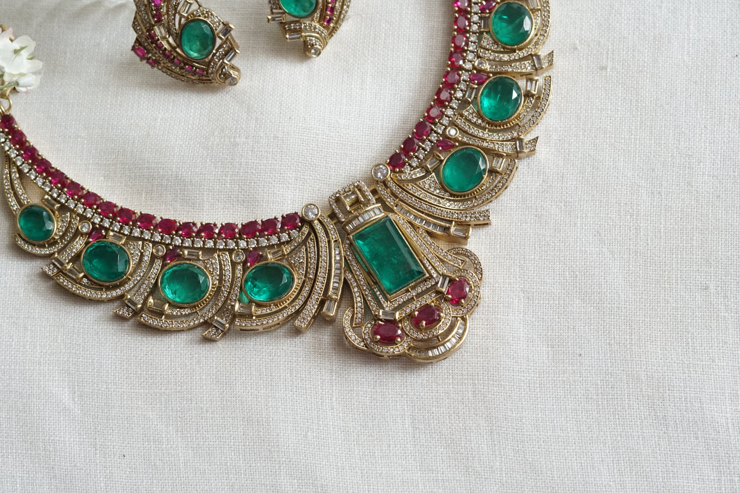 Green Stone Ad Necklace Set (4-9327)(B)
