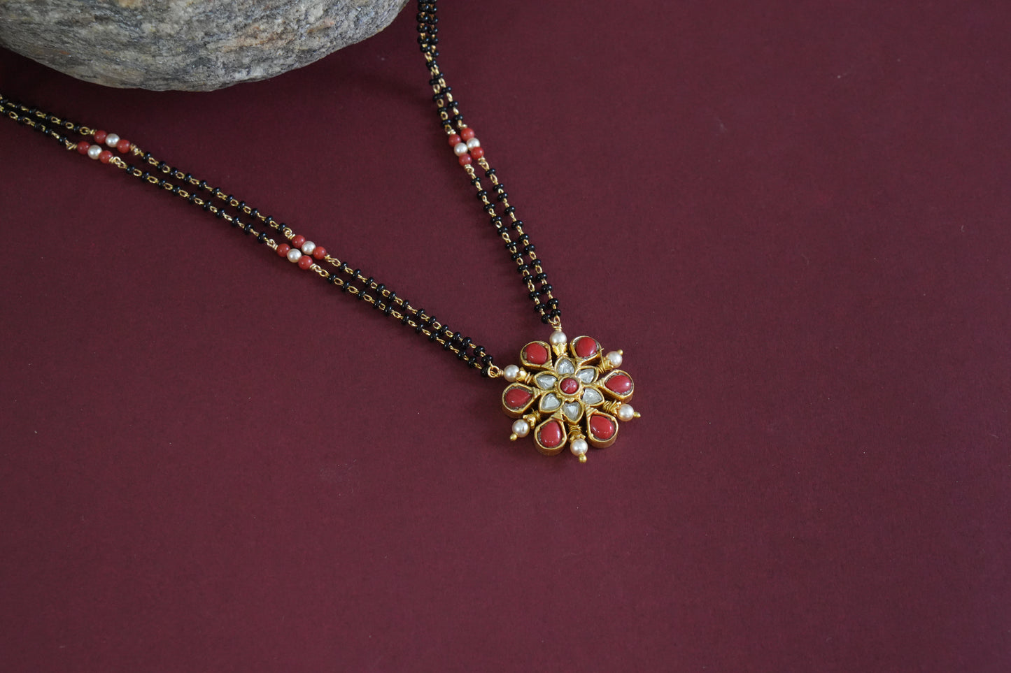 Black Beads coral Pendant (4-9267)(AK)