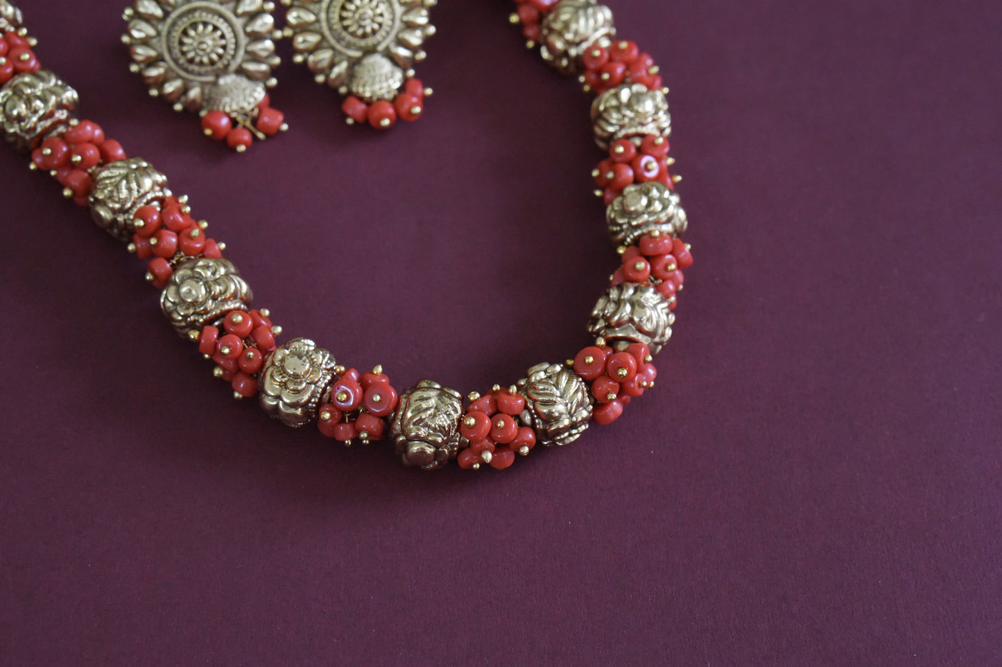 Coral Necklace set (4-9256)(AK)
