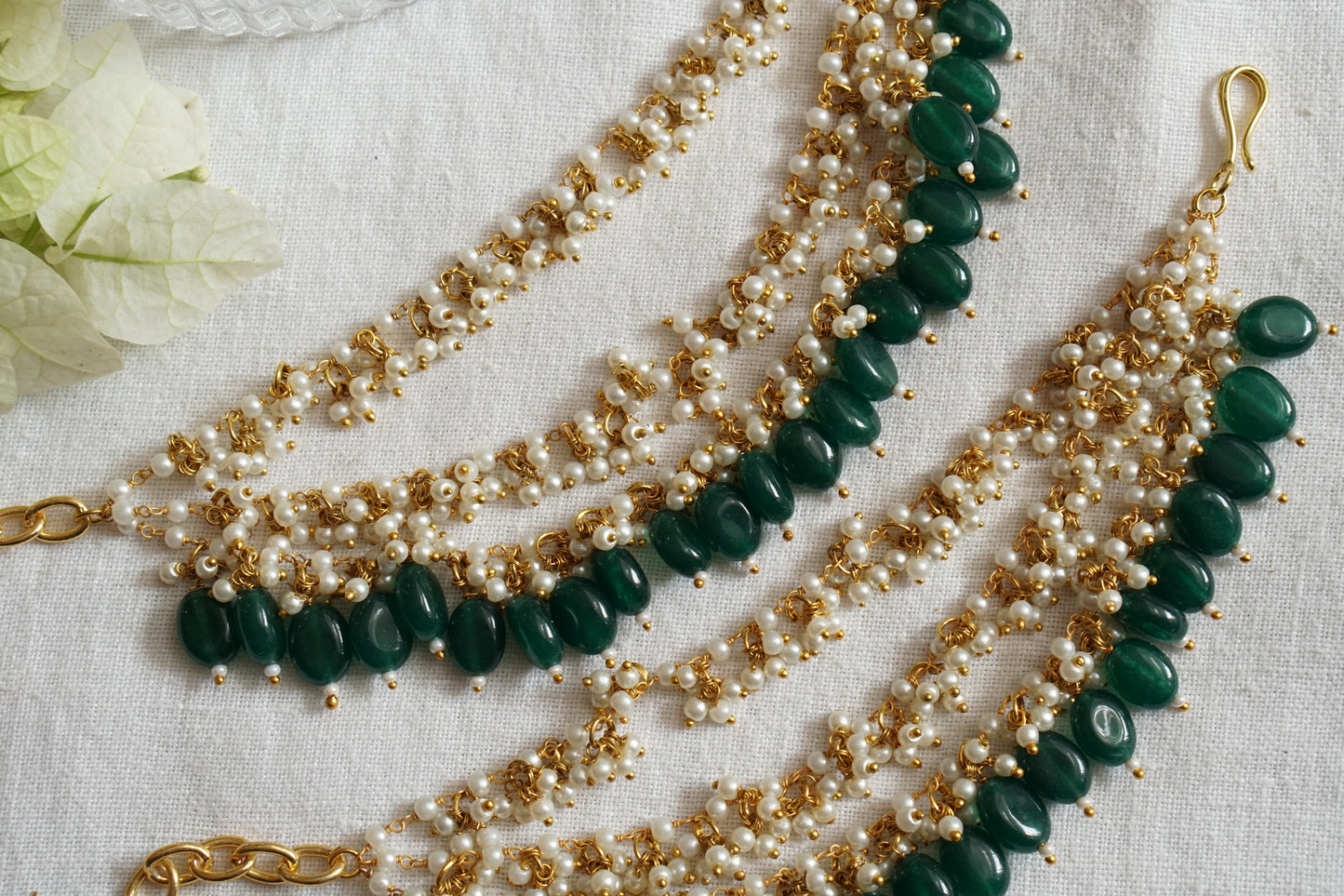 Green Beads Earchain (9-277)(A)(MADE IN 2-3 DAYS) - JEWELSTYLE