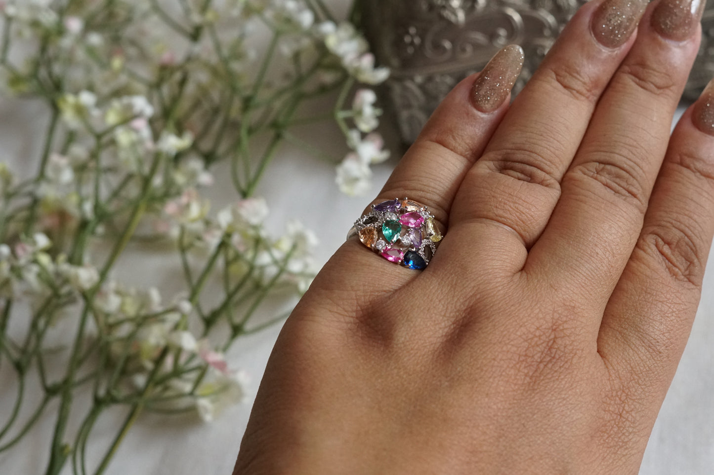 Multi Stone Ad Ring (Size No.7 )(6-374)(P)