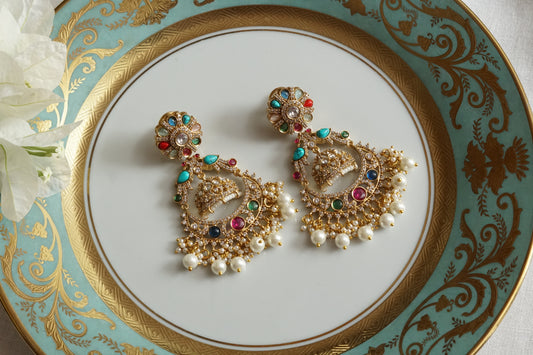 Multi Stone Polki Earrings (1-5353)(B)