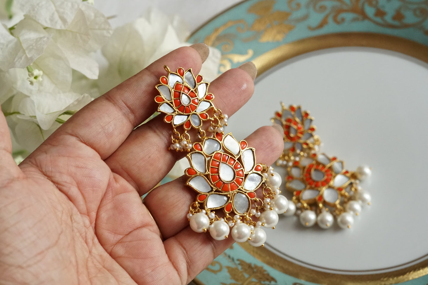 Coral & Mother of pearl Earrings (1-5357)(A)