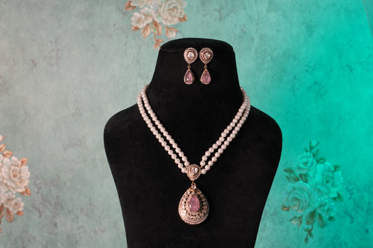 Pink Stone Polki Pendant Set(4-9358)(B)