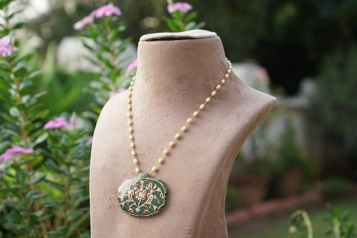 GREEN STONE Kundan pendant chain(4-9639)(R)