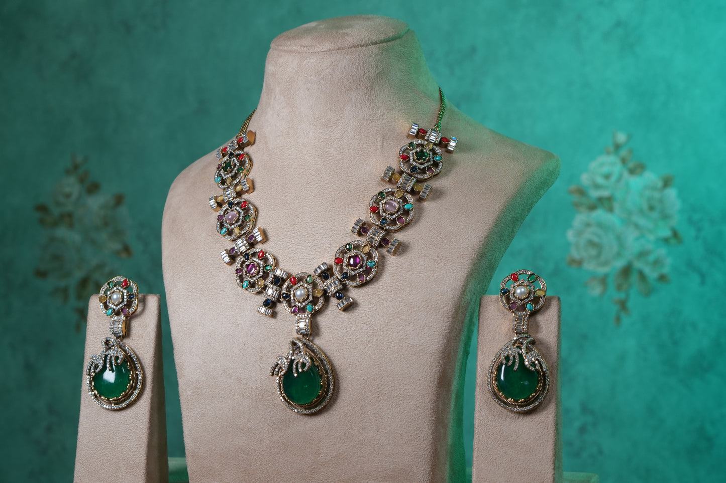 Multi Stone Necklace Set(4-9367)(B)