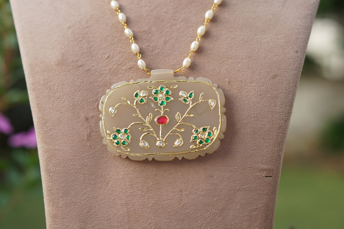 WHITE STONE Kundan pendant chain(4-9641)(R)