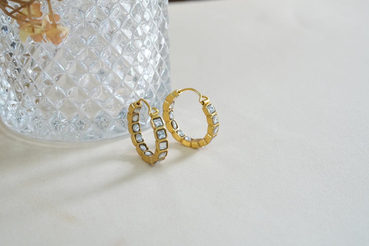 White Stone Kundan Bali Earrings (1-5376)(K)