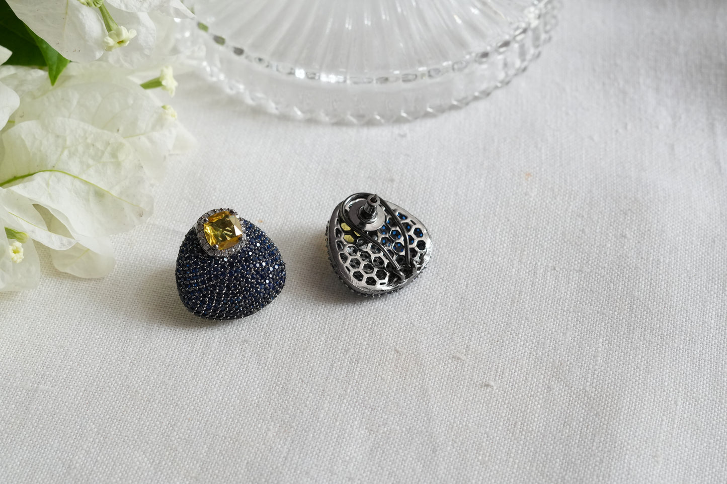 Blue & Yellow Ad Stone Studs(1-5390)(B)(From Turkey)