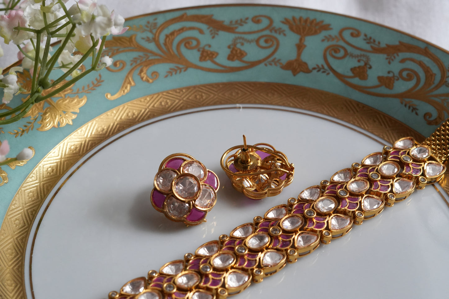 Mossainite Polki choker Set (4-9438)(B)