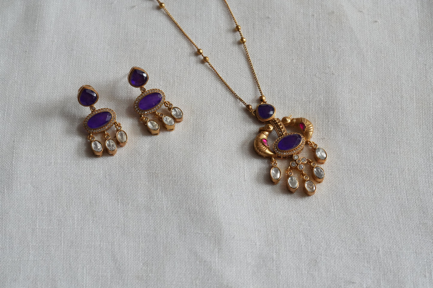 Blue stone Polki Pendant Set (4-9467)(B)