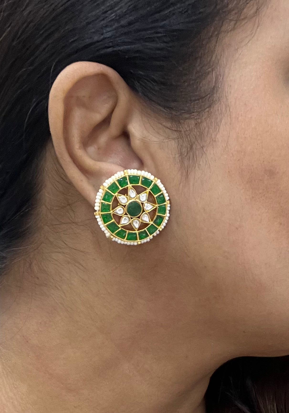 Green Kundan studs(1-1070-c)(R)(preorder) - JEWELSTYLE