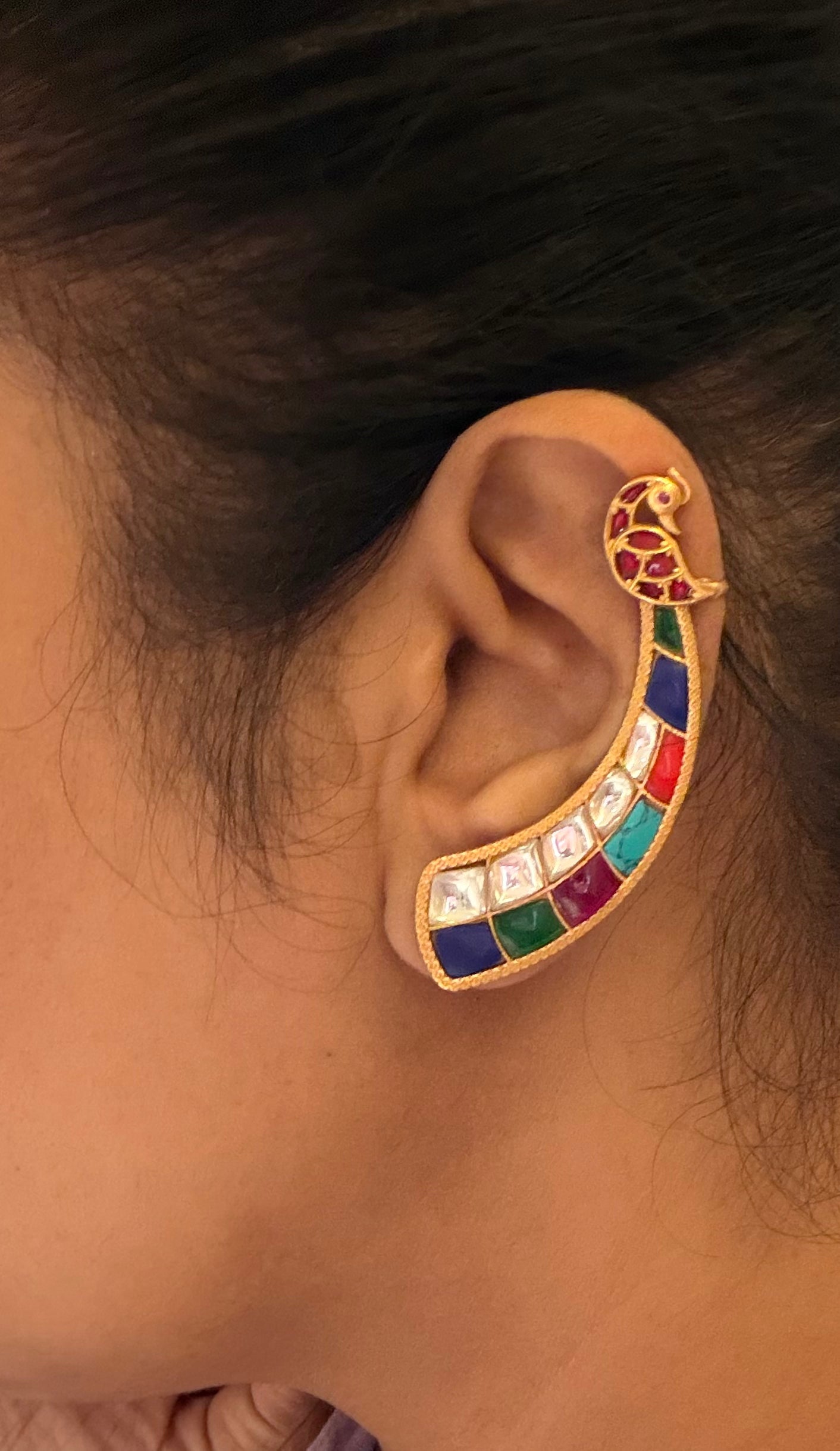 Navratan earcuff earrings(1-5430)(EX)