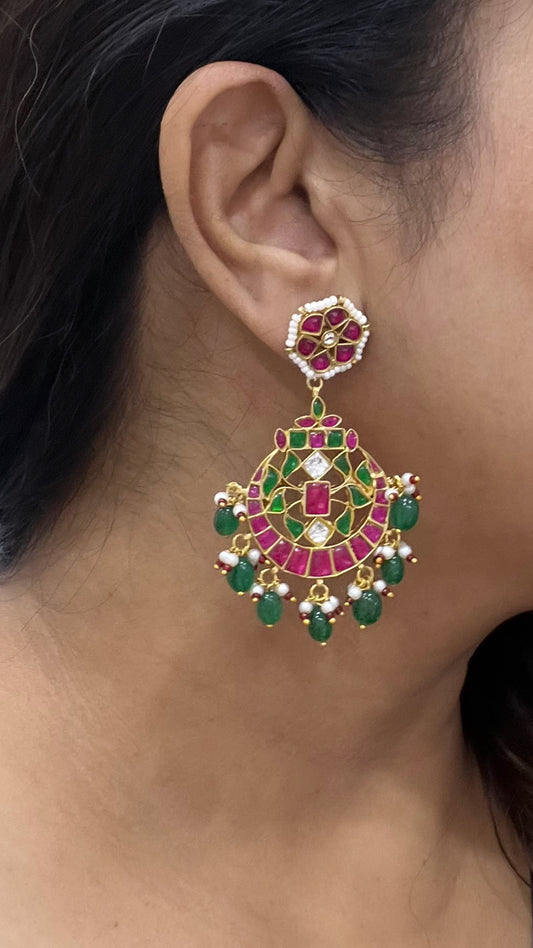 Kundan chandbali earrings (1-1183)(R) - JEWELSTYLE