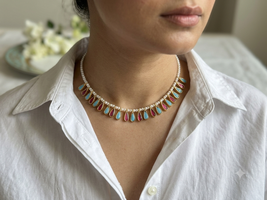 Pink & Turquoise Kundan Necklace Set (4-9279)(R)