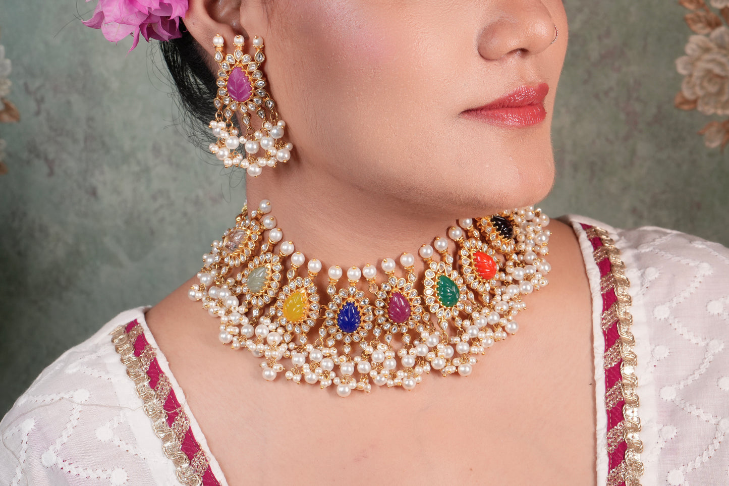 Navratan Kundan Necklace Set (4-8993)(KA) (PREORDER) (Made IN 7-8 DAYS TIME) - JEWELSTYLE