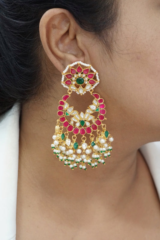 Kundan chandbali earrings(1-2798)(R)(preorder) - JEWELSTYLE