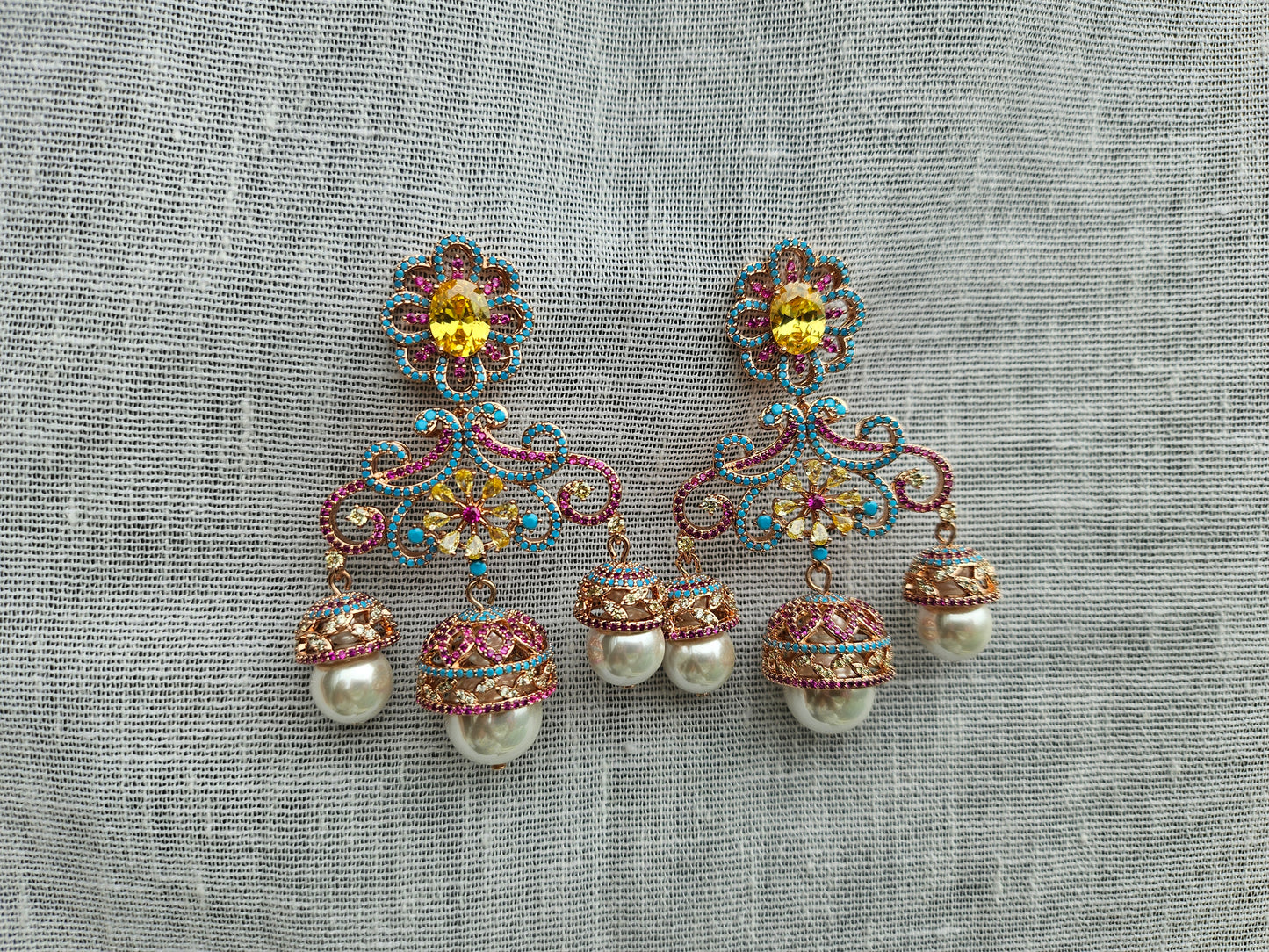 Multistone jhumki Ad Earrings (1-5524)(Ex)(from turkey)