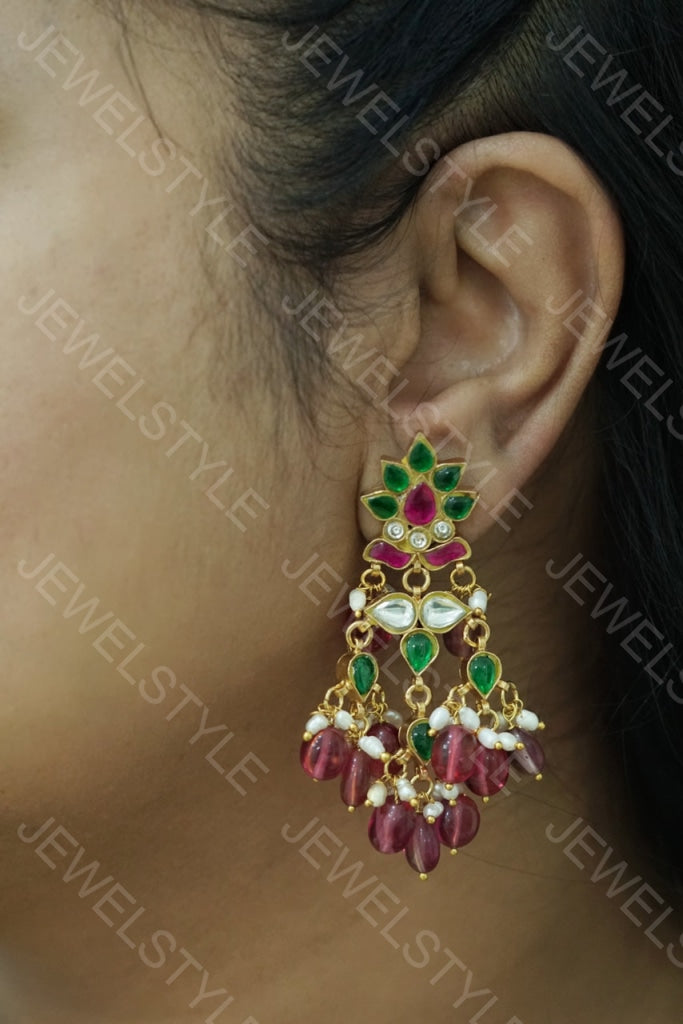 Kundan earrings(PREORDER) 1-1123 - JEWELSTYLE