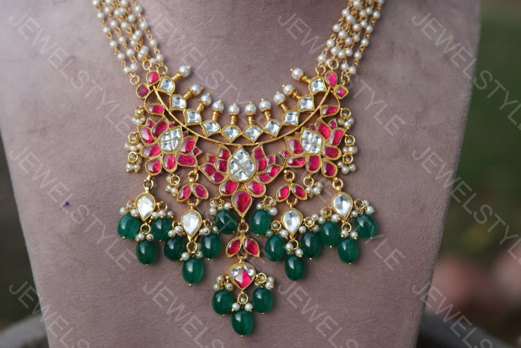 Kundan pink Pendant Necklace (4-2755) - JEWELSTYLE