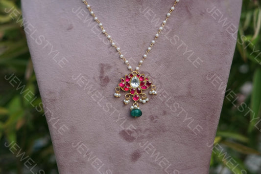 Kundan lotus pendant Chain(4-2012)(PREORDER)