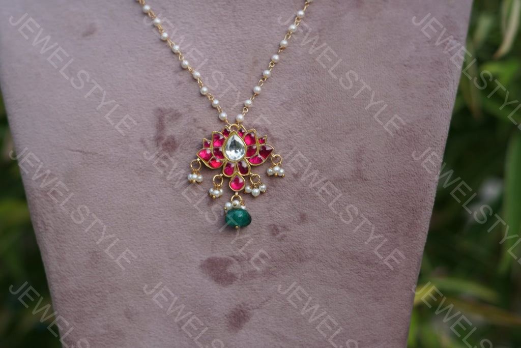 Kundan lotus pendant Chain(4-2012)(PREORDER)