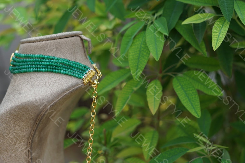 Green beads Kundan Choker (4-2279-c)(N) - JEWELSTYLE