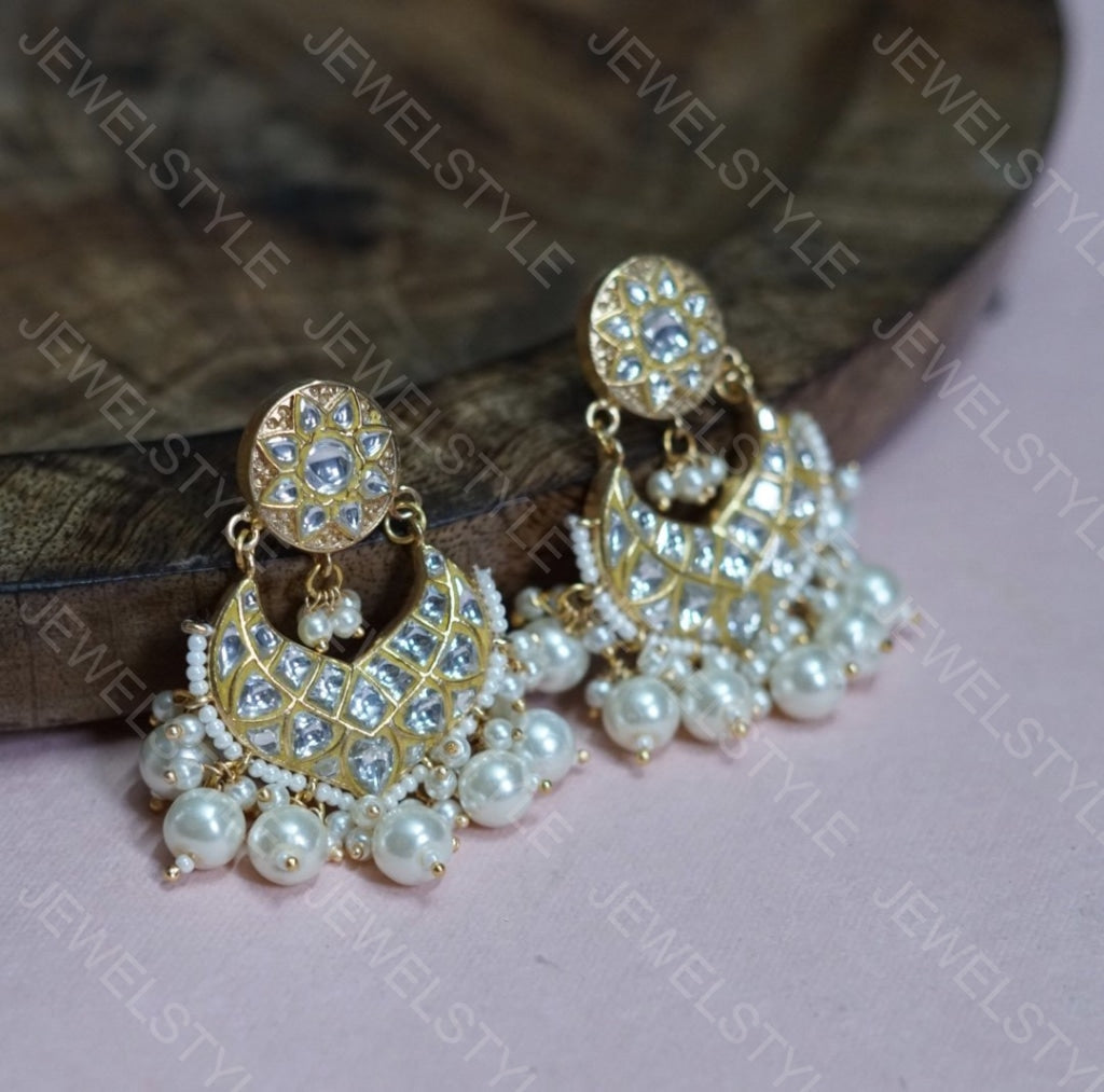 White Kundan Chandbali(Preorder) 1-783 - JEWELSTYLE