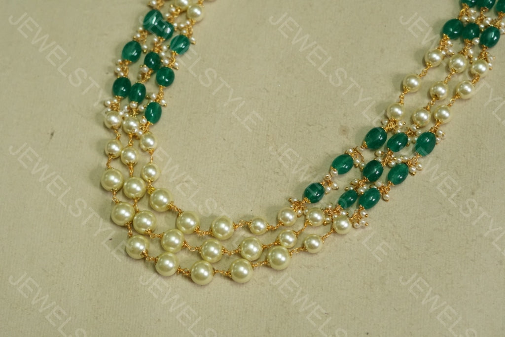 Green beads Necklace (4-3468)(N) - JEWELSTYLE