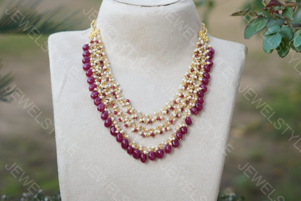 Red Beads Necklace (4-2986)(N)