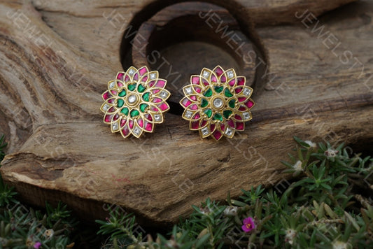 Multicolour Kundan studs(1-1107)(PREORDER) - JEWELSTYLE