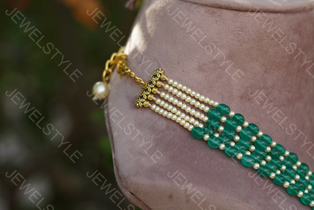 Green beads necklace 4-1299 (N) - JEWELSTYLE