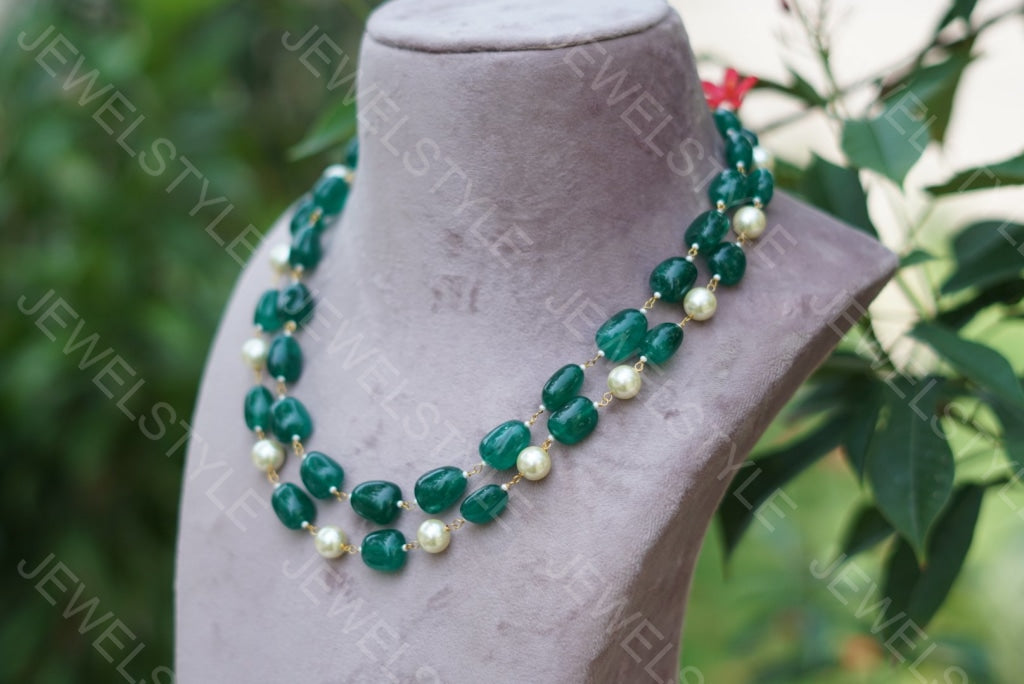 Green beads necklace(4-1454)(N) - JEWELSTYLE