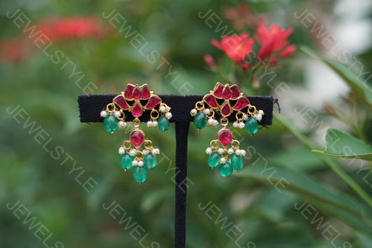 Kundan lotus earrings (1-1236) (PREORDER)