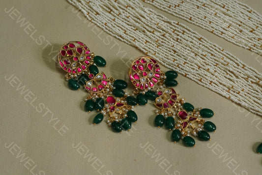 Kundan long pendant necklace set(PREORDER) 4-1370(R) - JEWELSTYLE
